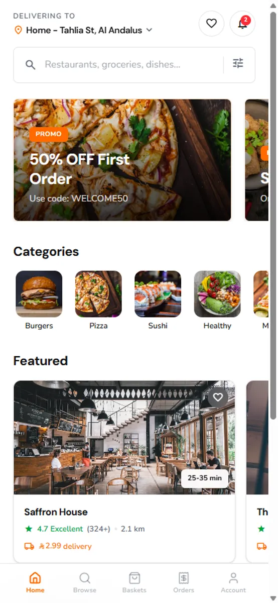 home · order in three taps